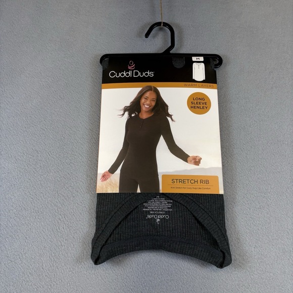 Cuddl Duds Sweaters - Cuddl Duds Stretch Rib Long Sleeve Henley Women's‎ Medium Gray Warm Layer NWT